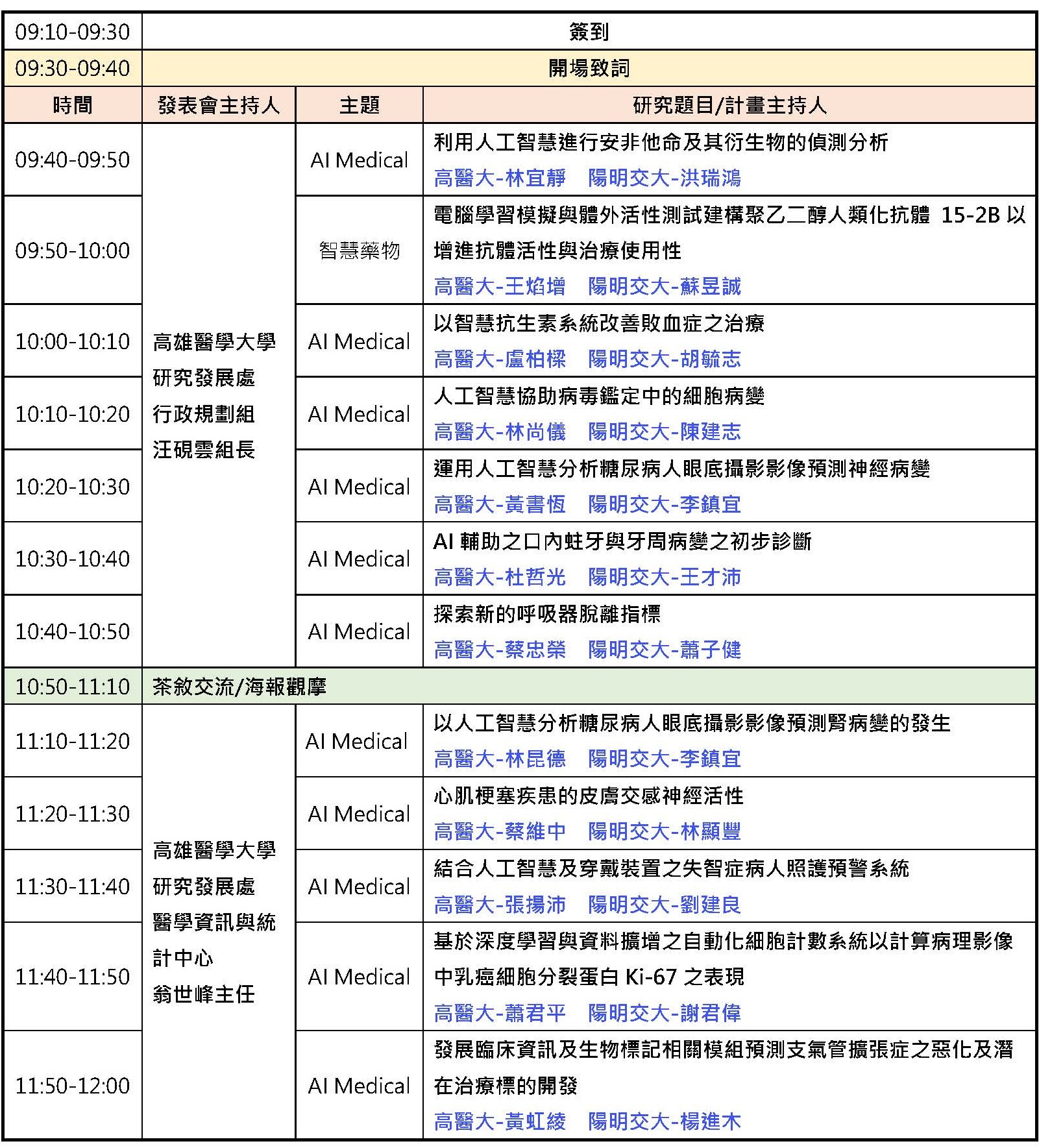 109學年度高醫大 陽明交大合作研究計畫成果發表會 議程 第二版 頁面 1